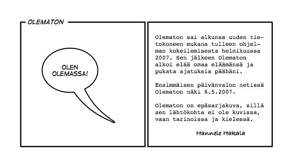 Olematon. Ep&auml;sarjakuvan alkusivu.